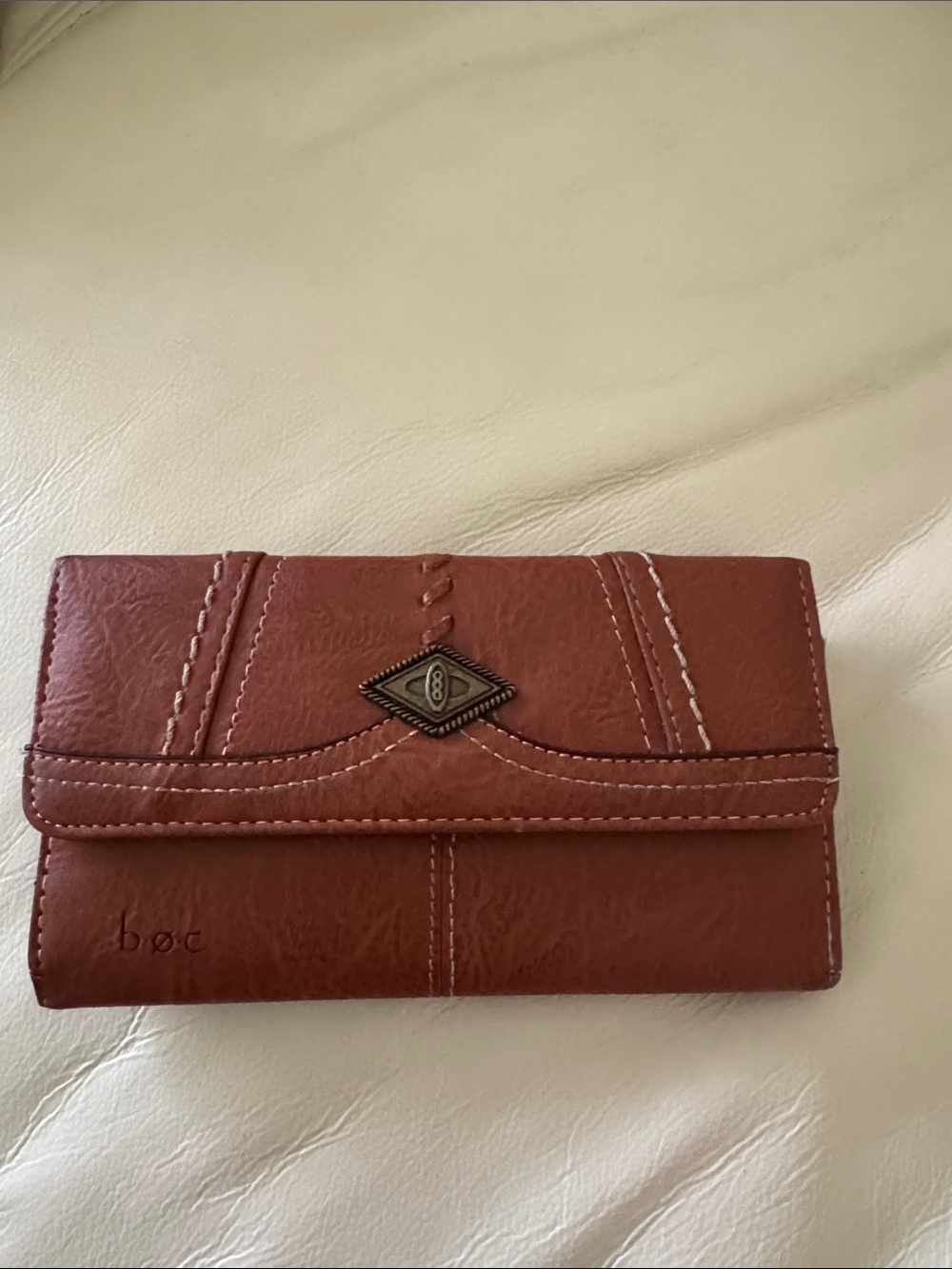 boc Rustic Brown Fold-Over Wallet with Stitch Accents